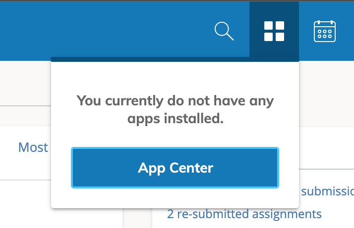 Schoology’s top bar with the apps menu open and its App Center button